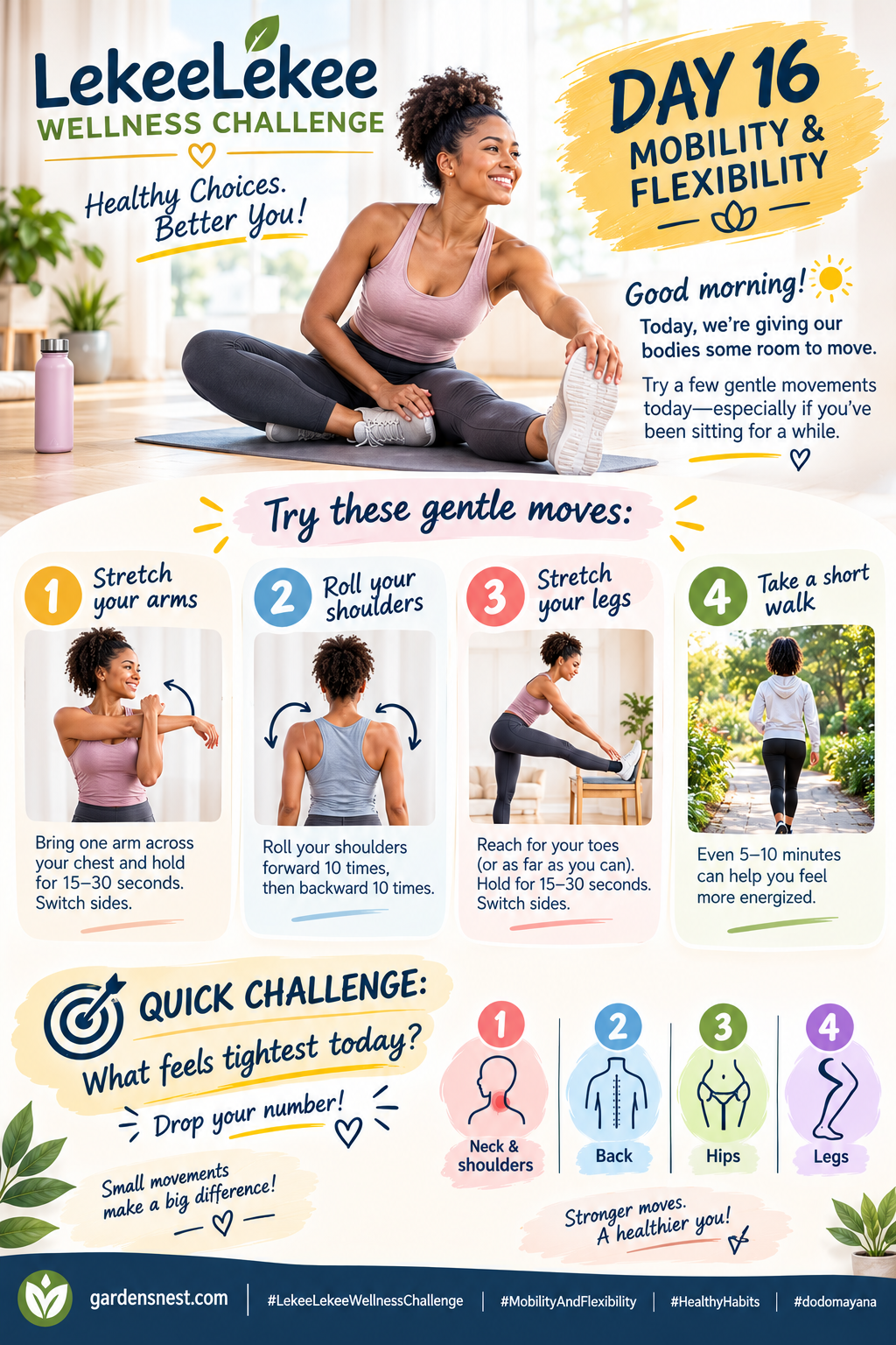 Good morning! ☀️
Try a few gentle movements today—especially if you’ve been sitting for a while.
🙆...