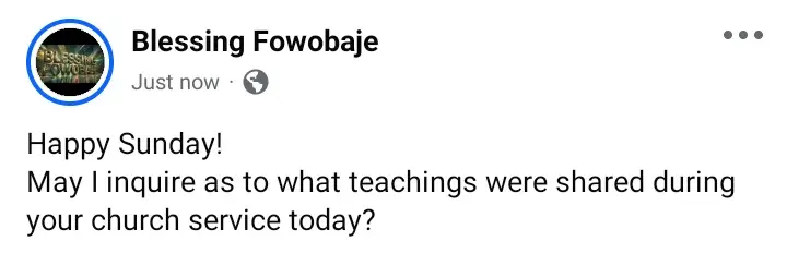 Happy Sunday!
May I inquire as to what teachings were shared during your church service today?