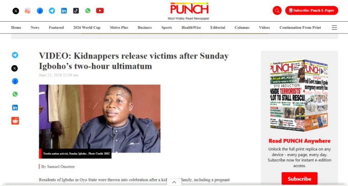Kidnappers release victims after Sunday Igboho’s two-hour ultimatum