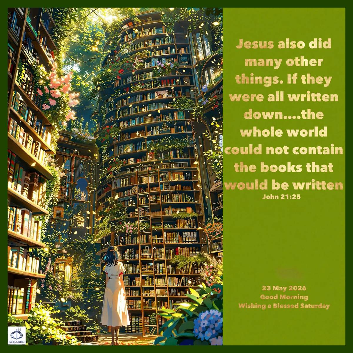 Jesus also did many other things. If they were all written down.....the whole world could not contai...