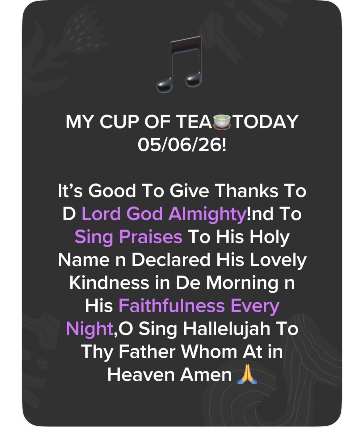 Lord God Almighty! Hear me and my family prayers From Heaven and Bless and protect Us All in your Na...