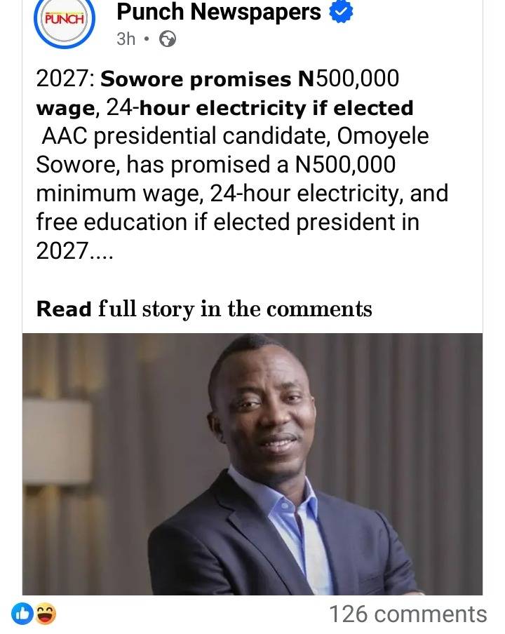 Comrade Sowore has been consistent in this promise of N500,000 national minimum wage. I don't know w...