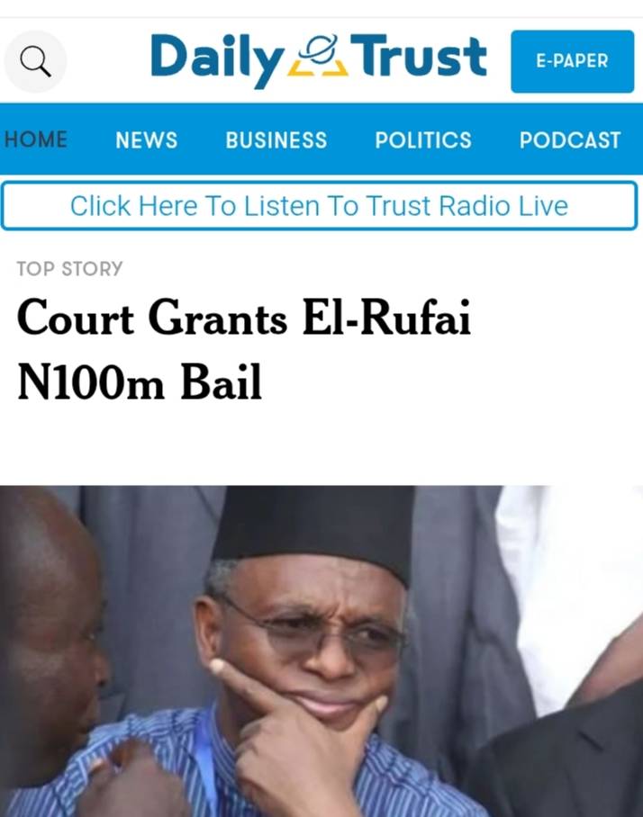 This FHC judge should've stated she wasn't granting El-Rufai bail. Otherwise how does one explain as...