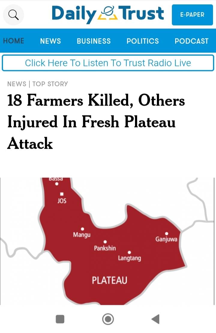 Yet another round of unprovoked blood bath on the Plateau.
Where's the government?
https://dailytru...