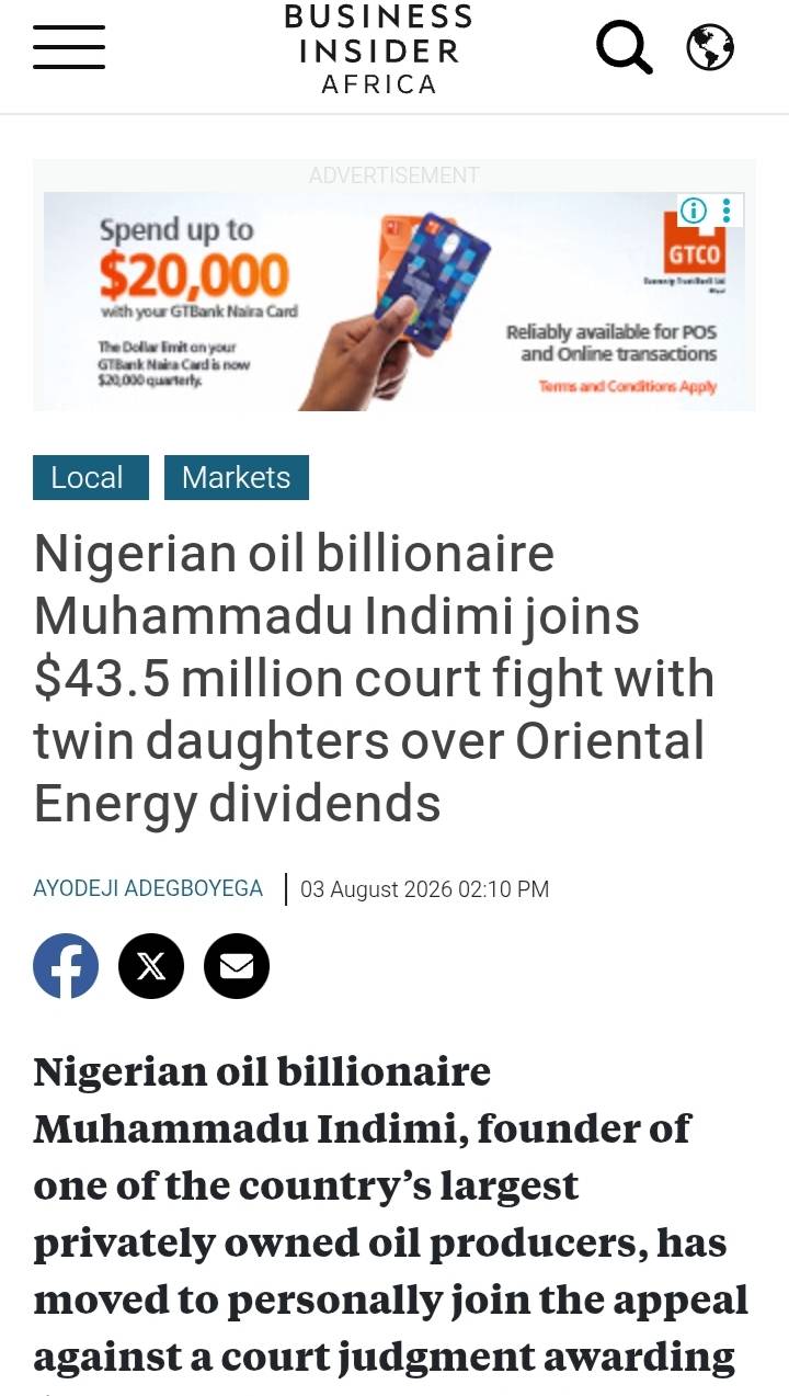 THE LOVE OF MONEY...TEARS FATHER & DAUGHTERS APART
Billionaire upstream oil magnate and owner of O...