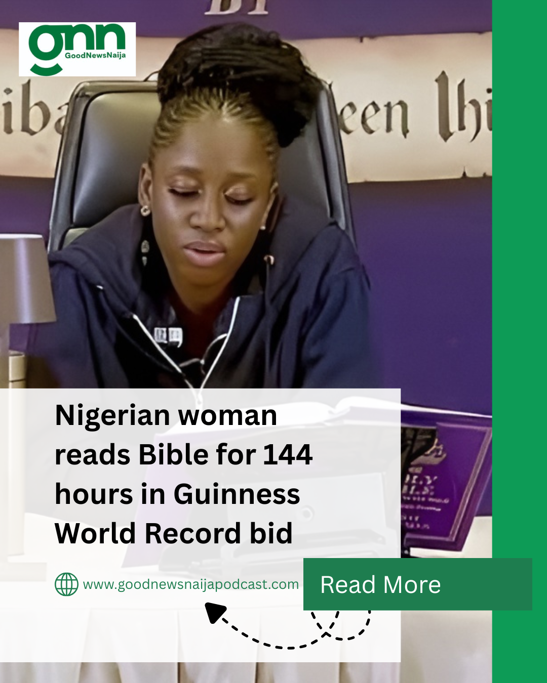 Nigerian woman reads Bible for 144 hours in Guinness World Record bid
Habibat Salawudeen Ihiovi-Jac...