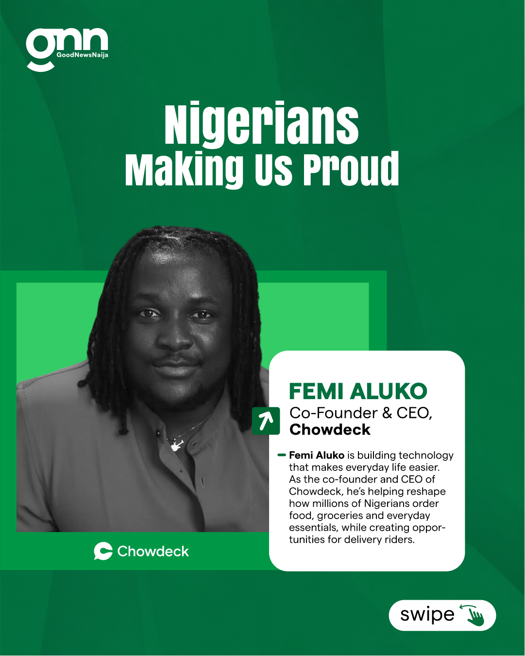 Femi Aluko is a Nigerian worth celebrating. He built Chowdeck, a technology platform that connects f...