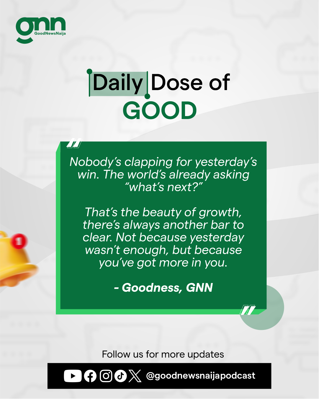 Follow @goodnewsnaijapodcast for more daily reminders.
#DailyDoseOfGood #GoodNewsNigeria #ChooseGoo...