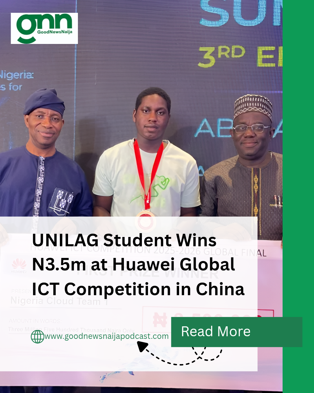 UNILAG Student Wins N3.5m at Huawei Global ICT Competition in China
A University of Lagos (UNILAG)...