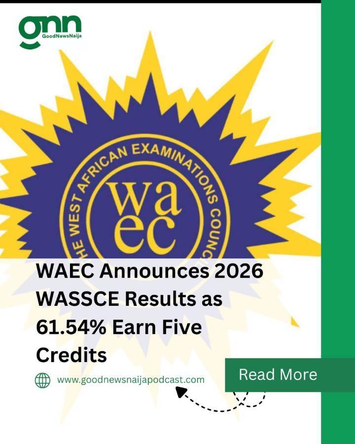 WAEC Announces 2026 WASSCE Results as 61.54% Earn Five Credits.
The West African Examinations Counc...