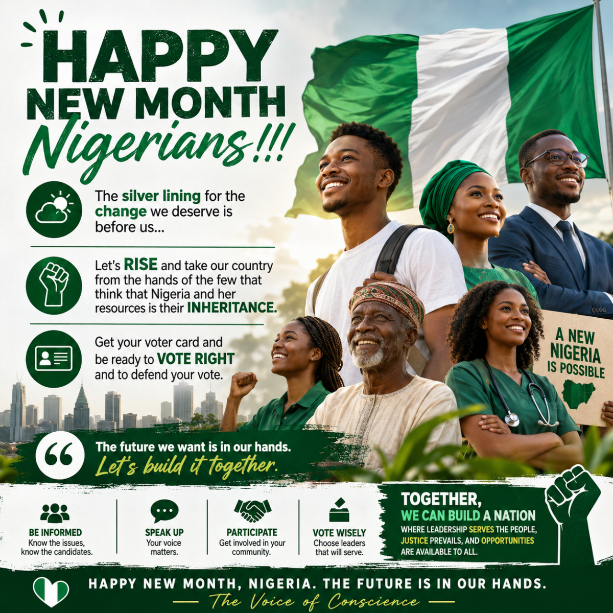 HAPPY NEW MONTH, NIGERIANS! π³π¬
The silver lining of the change we desire is before us.
It is time to...