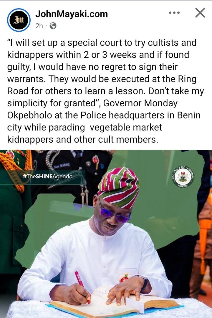 God bless and protect my Governor Sen Monday Okpebholo. The akpakorescue. #EdoGovernment
#Arisenews...
