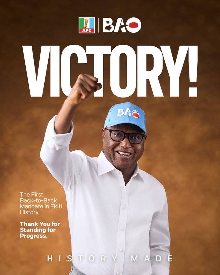 INEC has declared Governor Biodun Oyebanji of the APC the winner of the Ekiti 2026 Governorship elec...