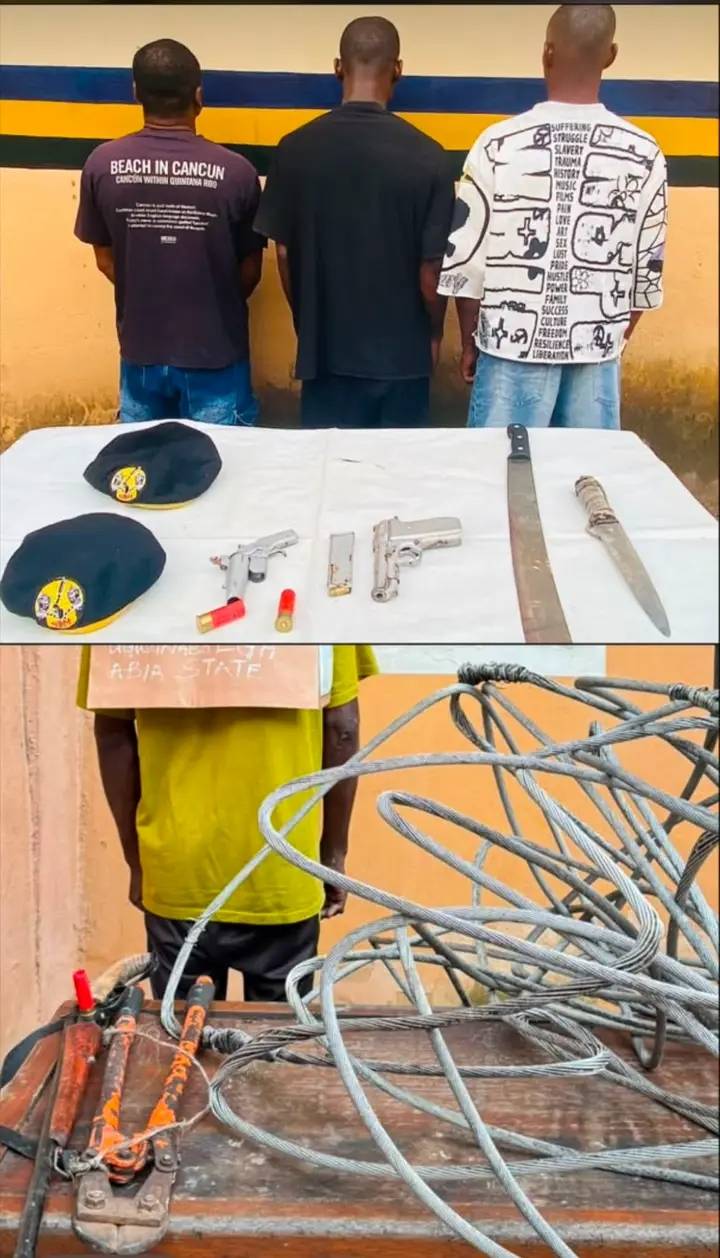 Police arrest four suspected cultists, recover firearms in Abia state
* Nab suspect for vandalizing...