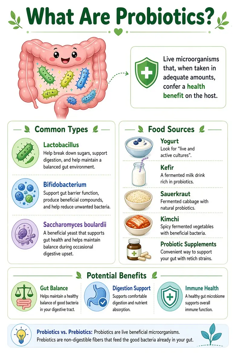 Probiotics are live microorganisms (mainly bacteria, and sometimes yeasts) that, when taken in adequ...