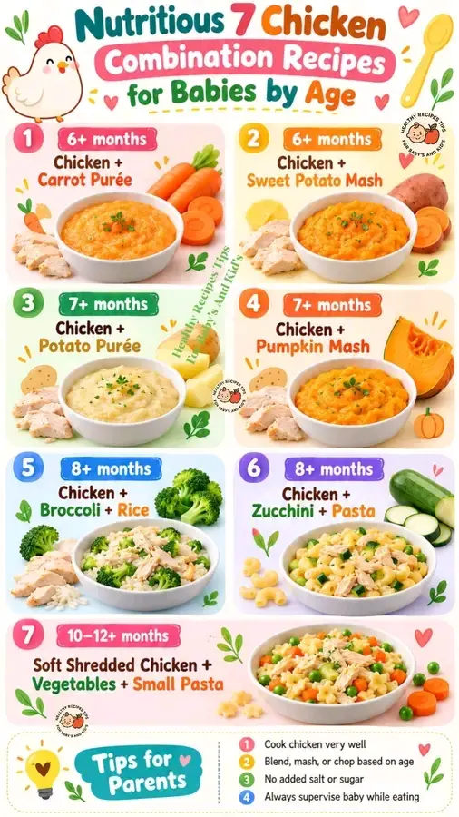 Nutritious Chicken Meal Ideas for Babies by Age. Perfect From 6-12 Months Old Babies.
Healthy Prot...