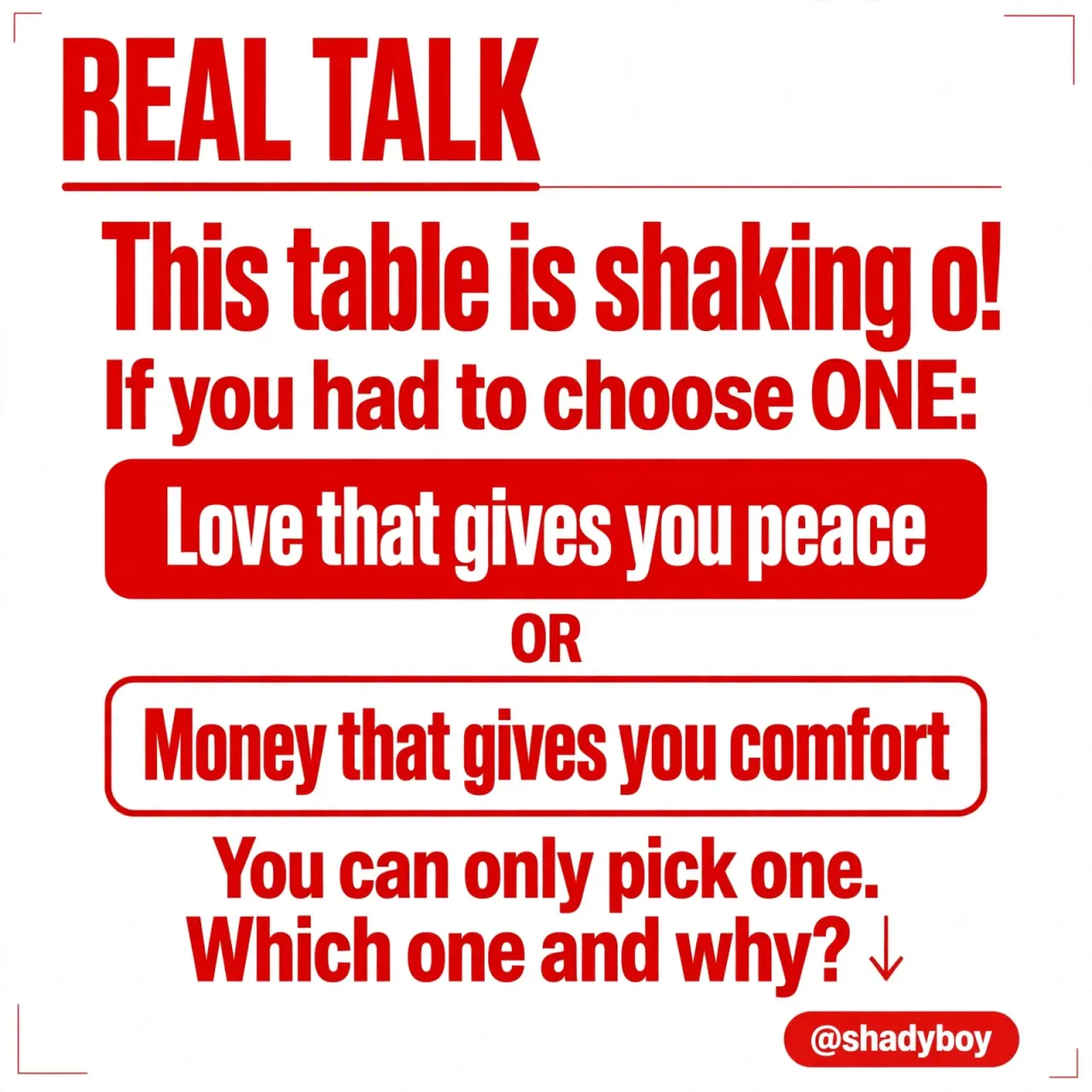 Be honest!
Love with peace vs Money with comfort
#shadyboy #LekeeLekee