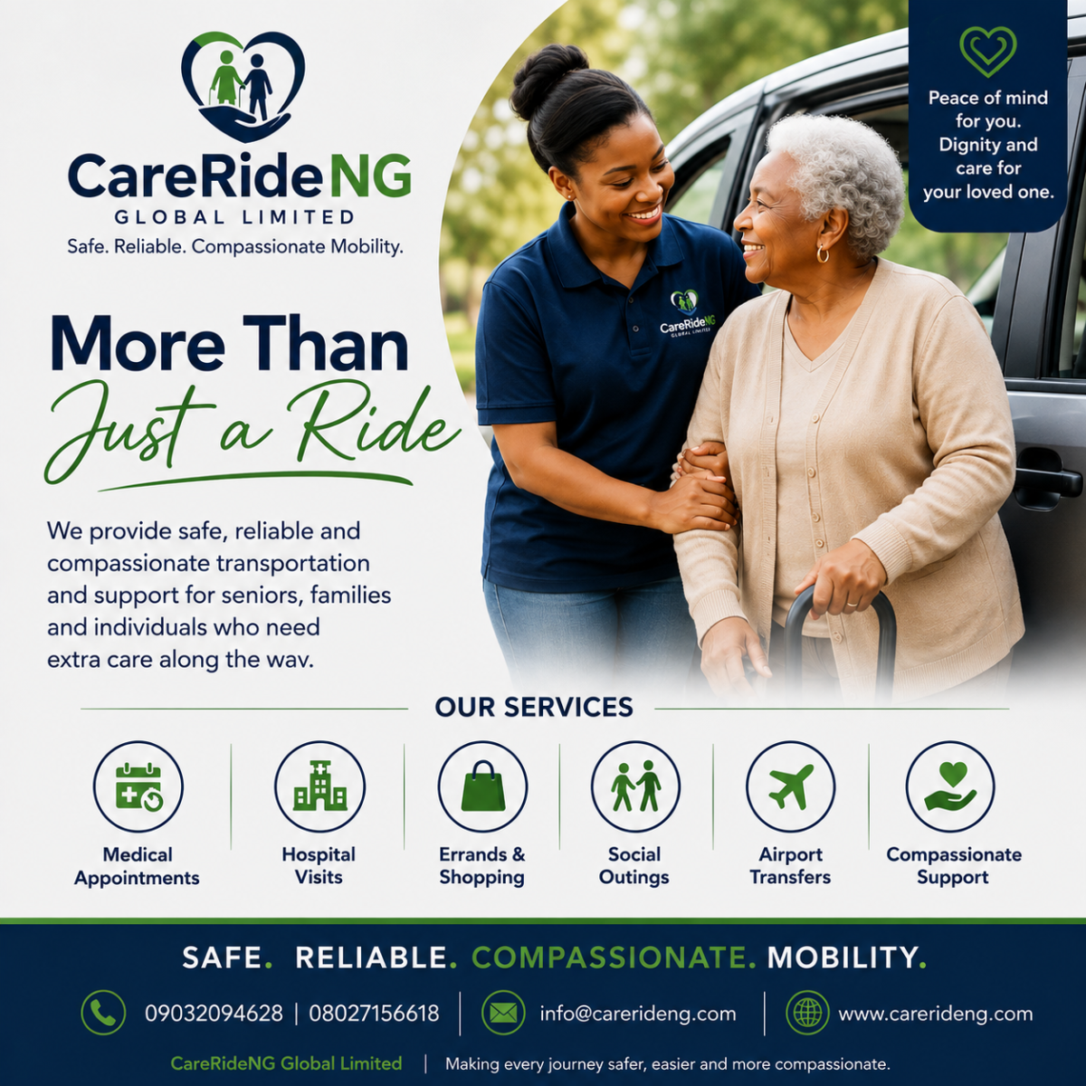 More Than Just a Ride. 💙💚
Because getting to an appointment, hospital, airport, or social outing...