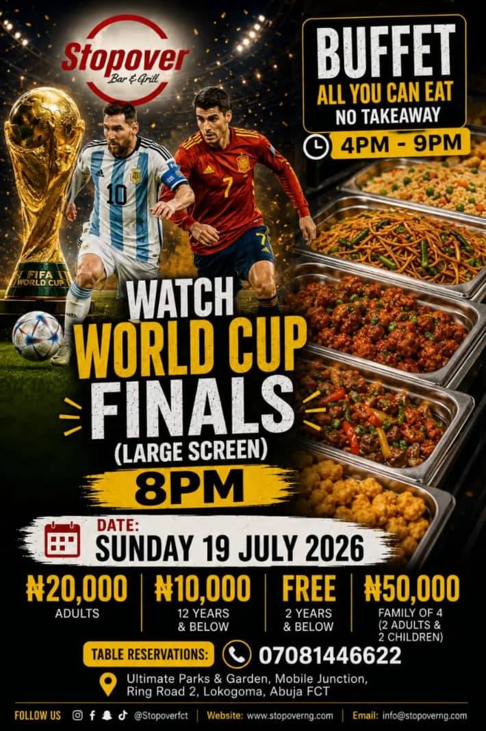*WORLD CUP FINAL + SUNDAY BUFFET @STOPOVER TODAY!!!*
LED SCREEN - ACTIVE
PROJECTORS - ACTIVE
TV'S...
