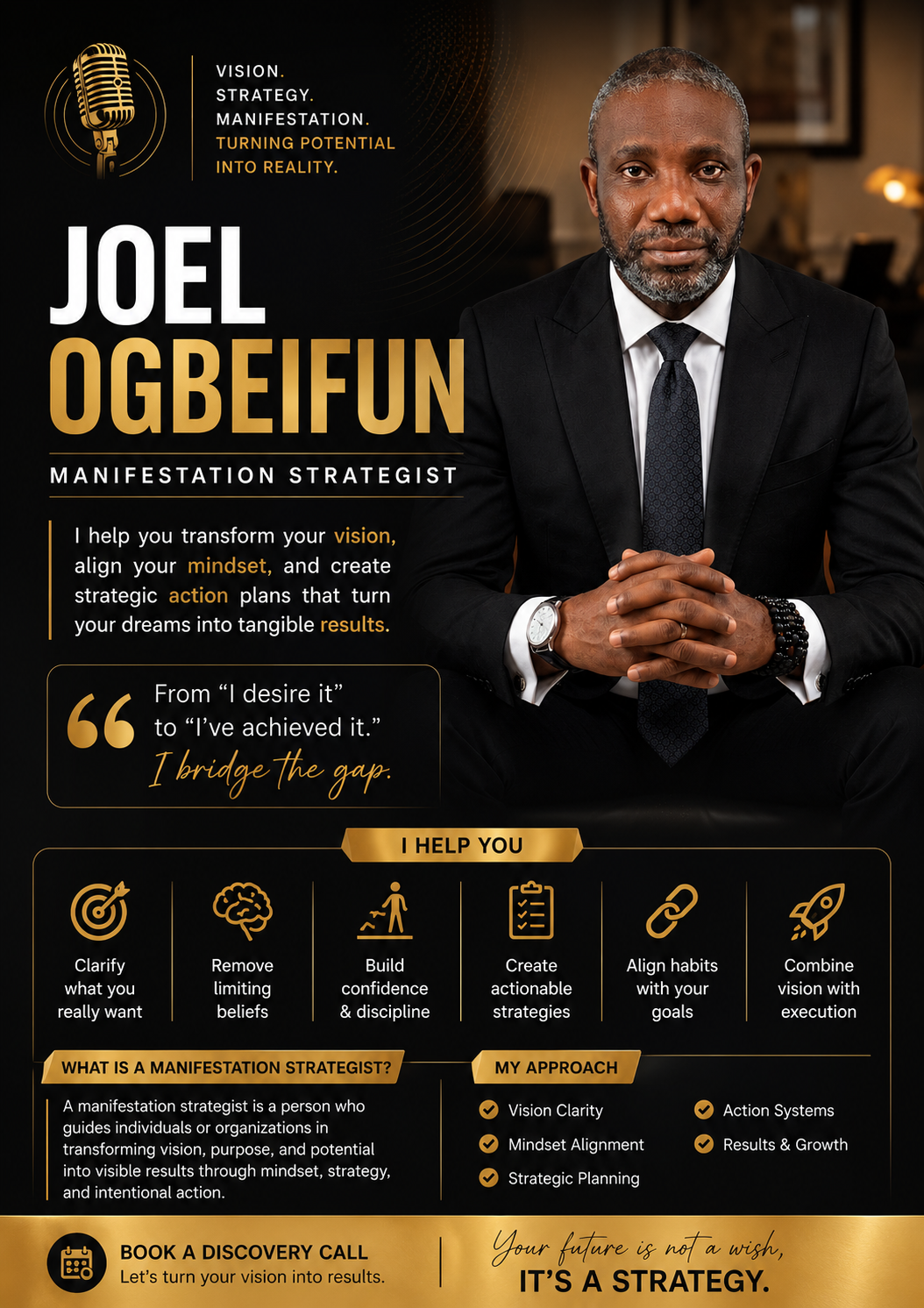 MY NAME IS JOEL OGBEIFUN
AND I AM A MANIFESTATION STRATEGIST.
A Manifestation Strategist is someone...