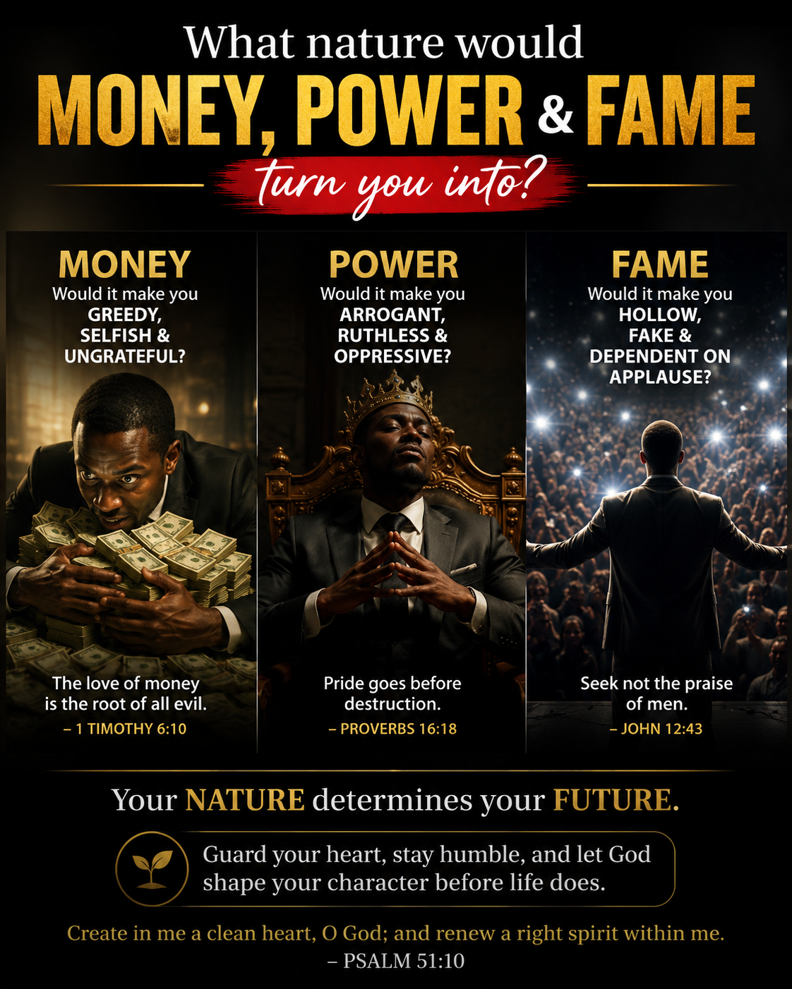 What nature would MONEY, POWER & FAME turn you into?