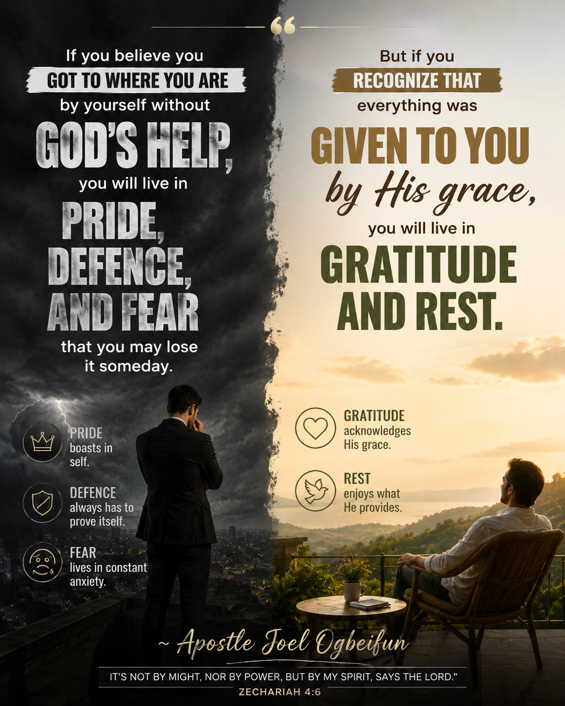If you believe you got to where you are by yourself without God's help, you will live in pride, defe...