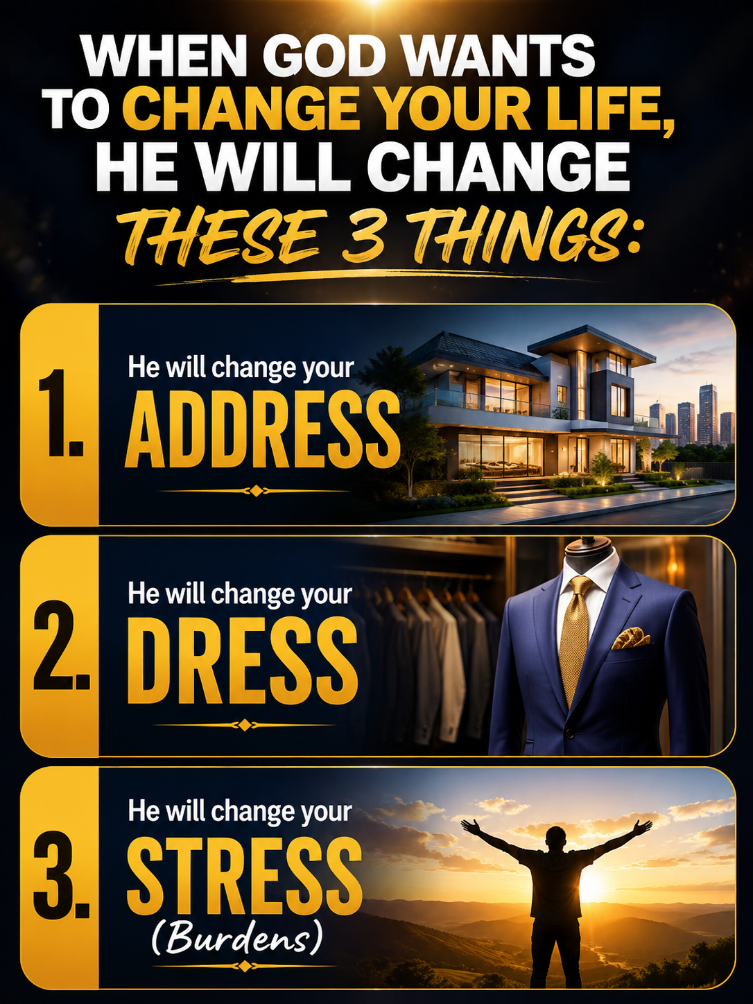 WHEN GOD WANTS TO CHANGE YOUR LIFE, HE WILL CHANGE THESE 3 THINGS:
1. He will change your ADDRESS
2...