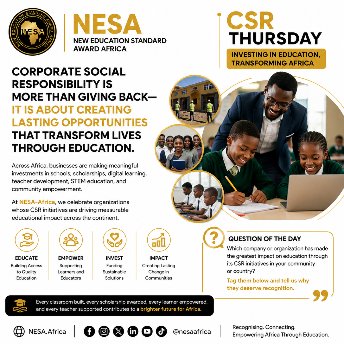 CSR Thursday | Investing in Education, Transforming Africa
Caption
Corporate Social Responsibility...