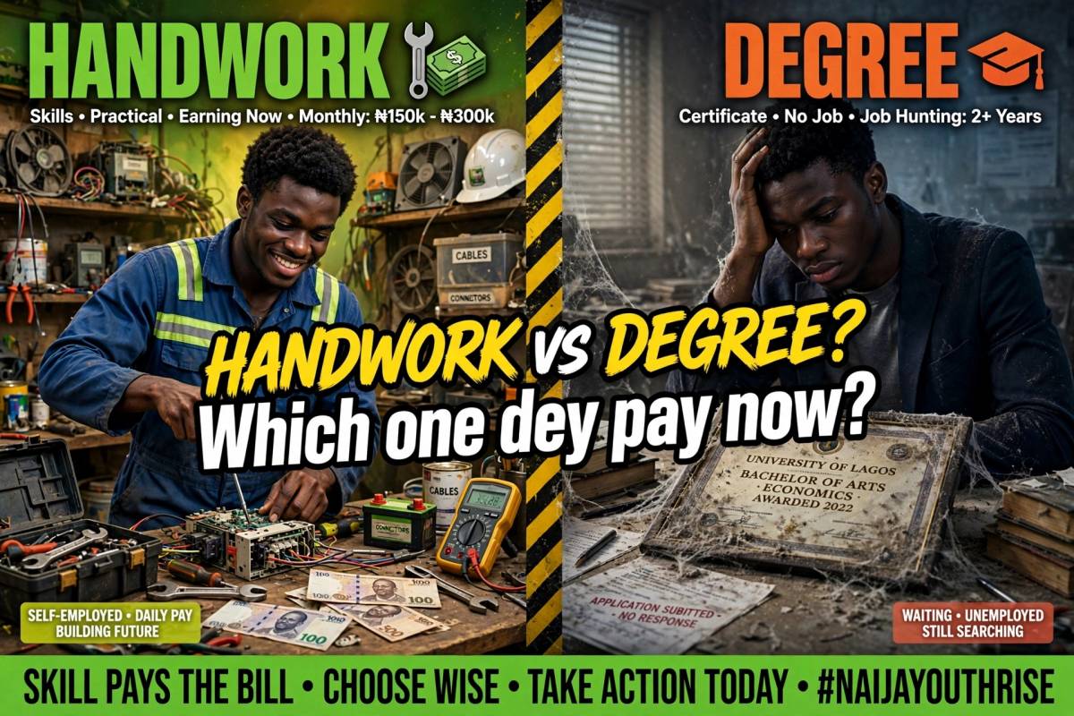 HANDWORK vs DEGREE?
Which one dey pay NOW ? π€π°
Handwork guy dey smile, daily alert dey enter π΅...