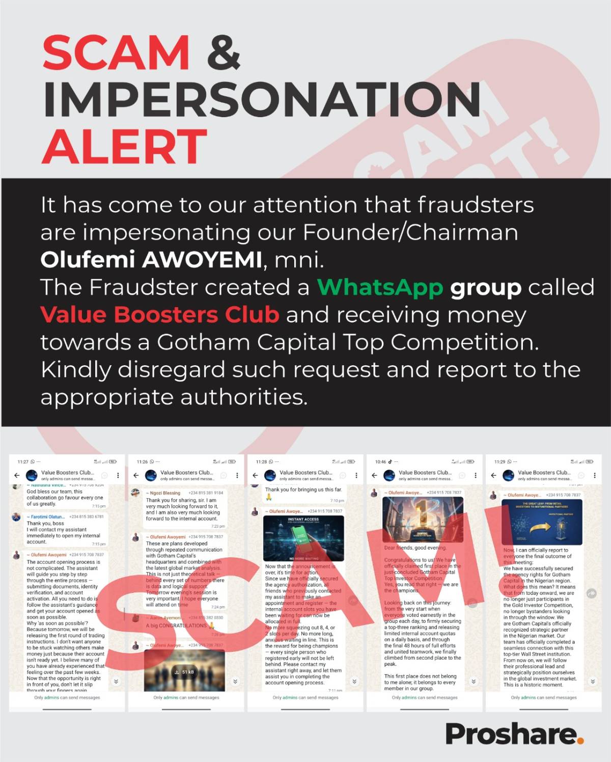It has come to our attention that fraudsters are impersonating our Founder/Chairman, Olufemi AWOYEMI...