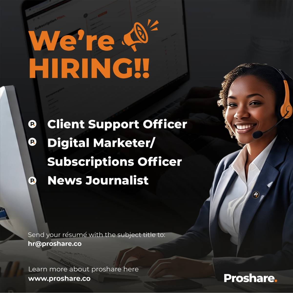We’re Hiring!

Proshare is expanding its team and inviting qualified, driven, and result-oriented ca...