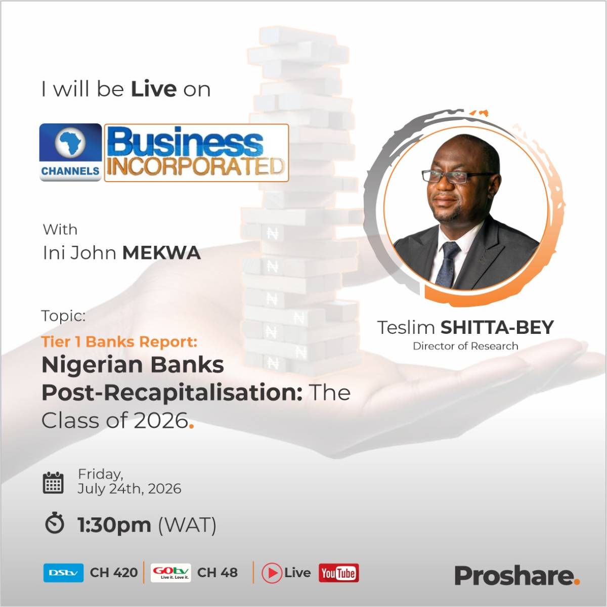 LIVE Tomorrow
Join Proshare’s Director of Research, Teslim Shitta-Bey, in conversation with Ini Joh...