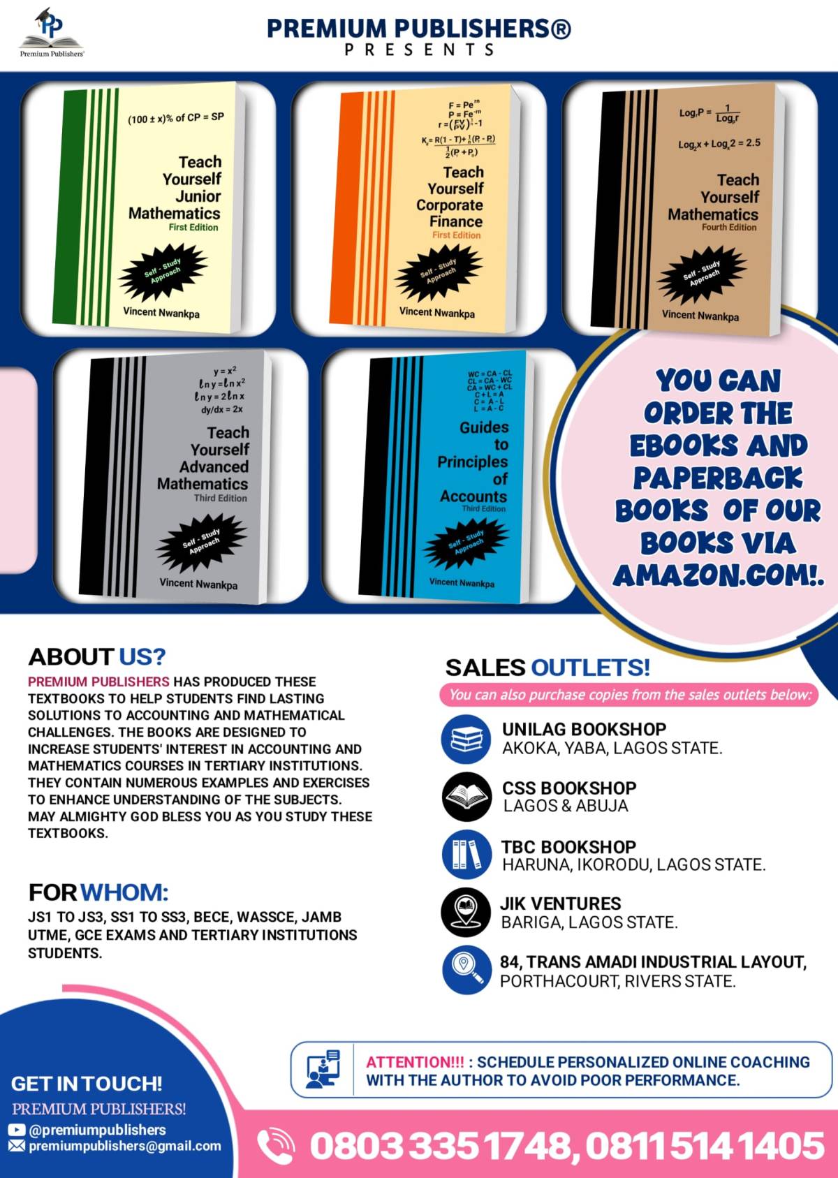 Plenty things dey inside books, when you read your eyes go open.
Get Yours Now!
Please call/ Whats...