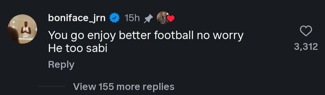 #SuperEagles superstar Victor Boniface left a comment on a Chelsea fan post about Xabi Alonso.
“You...