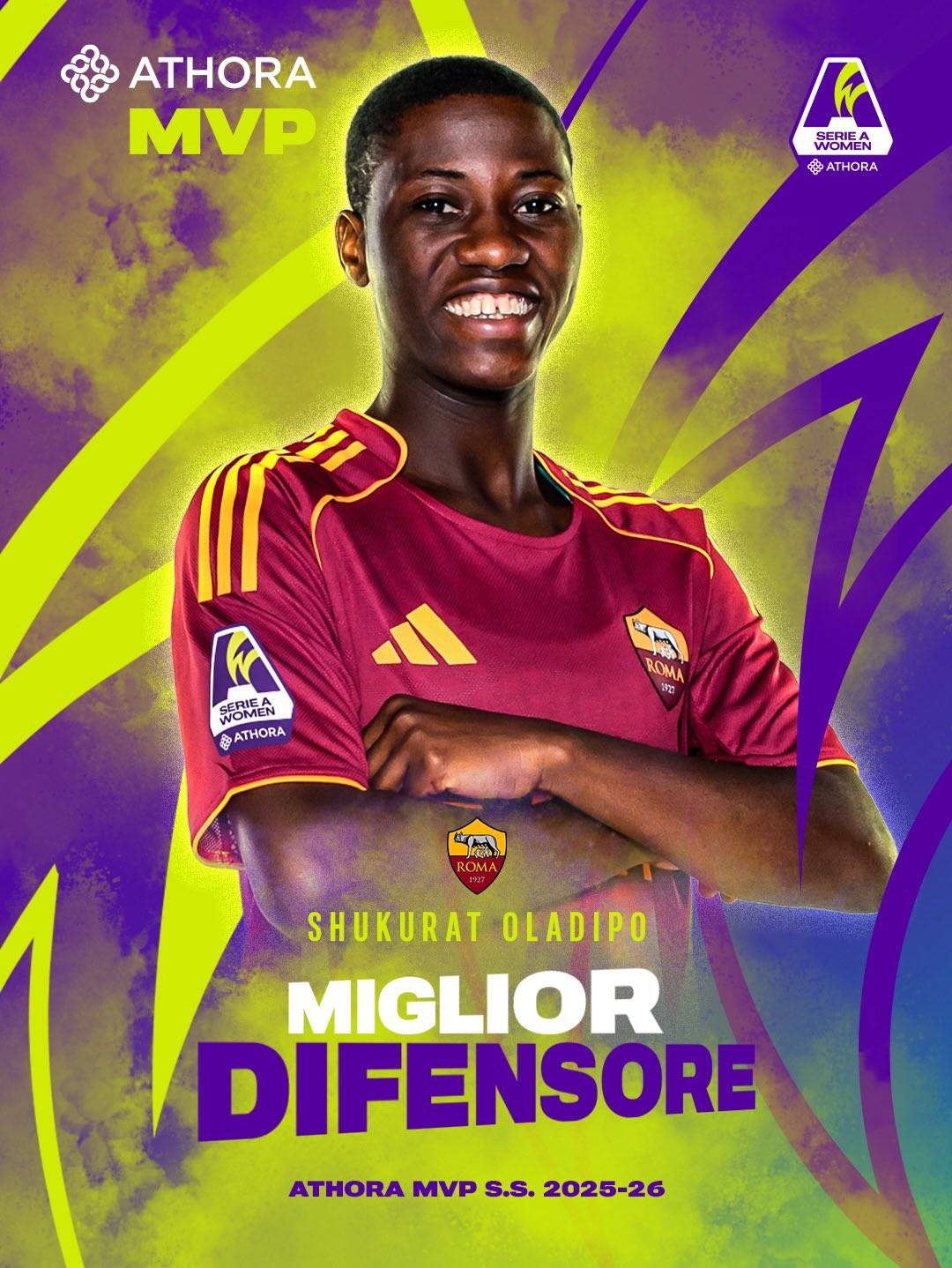 Super Falcons and AS Roma Women superstar Shukurat Oladipo has been named the "Best Defender" in the...