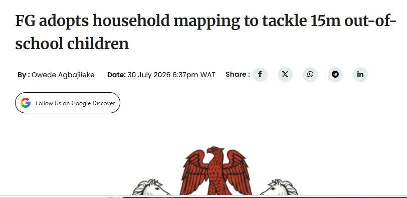 Nigerian govt adopts household mapping to tackle 15m out-of-school children. All credit goes to the...