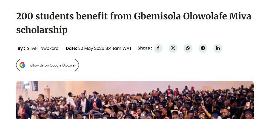 Greetings Esteemed Gbemisola Olowolafe Scholarship Stakeholders And Board Members 240 million Nigeri...