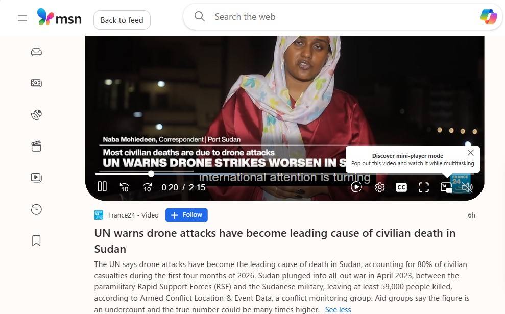 UN warns drone attacks have become leading cause of civilian death in Sudan
The UN says drone attack...