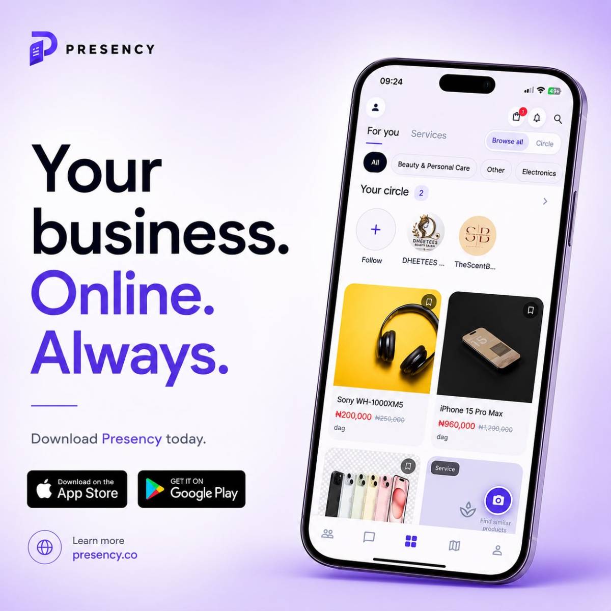 Presency is always making add ups for your business to sell with ease...
Click on presency.co to let...
