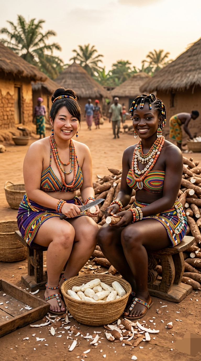 Peeling cassavas and slaying looks ๐ฅ Traditional roots, modern queens.#BourgeonAilog @followers