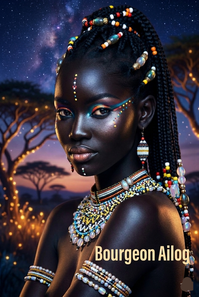 โจ Melanin kissed by moonlight.
Queen of the cosmos, crowned in ancestral stars. ๐๐
#BourgeonAilog...
