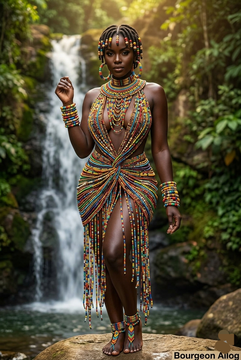 Beaded in heritage, crowned by the wild. 💧✨ Queen of the falls.#BourgeonAilog @followers