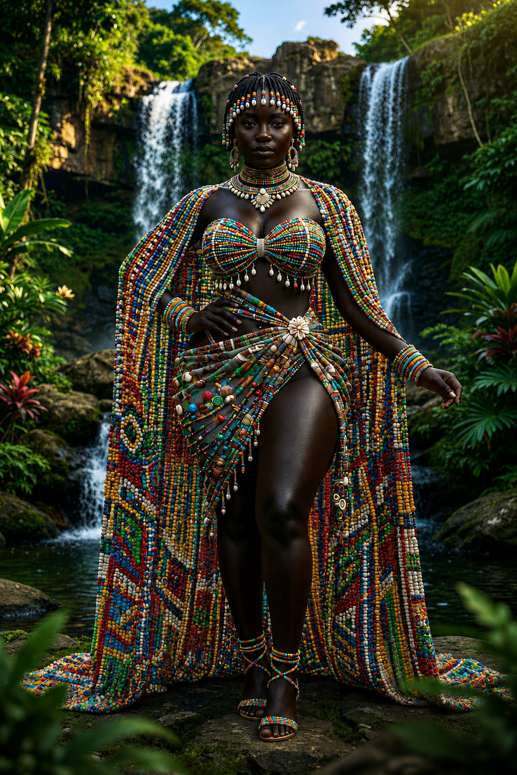 Beaded royalty meets untamed beauty โ where the jungle bows and the waterfalls whisper her name.โจ๐...