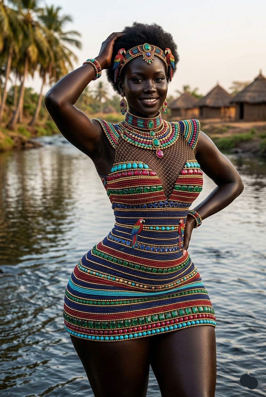 River flowing, beads glowing, and me standing here looking like trouble in paradise ๐๐ฆ Whoโs brave...