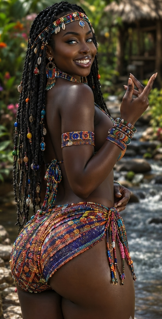 Beads drippin' down, got the river jealous,
That smile hittin' harder than the sun in July,
Twist of...