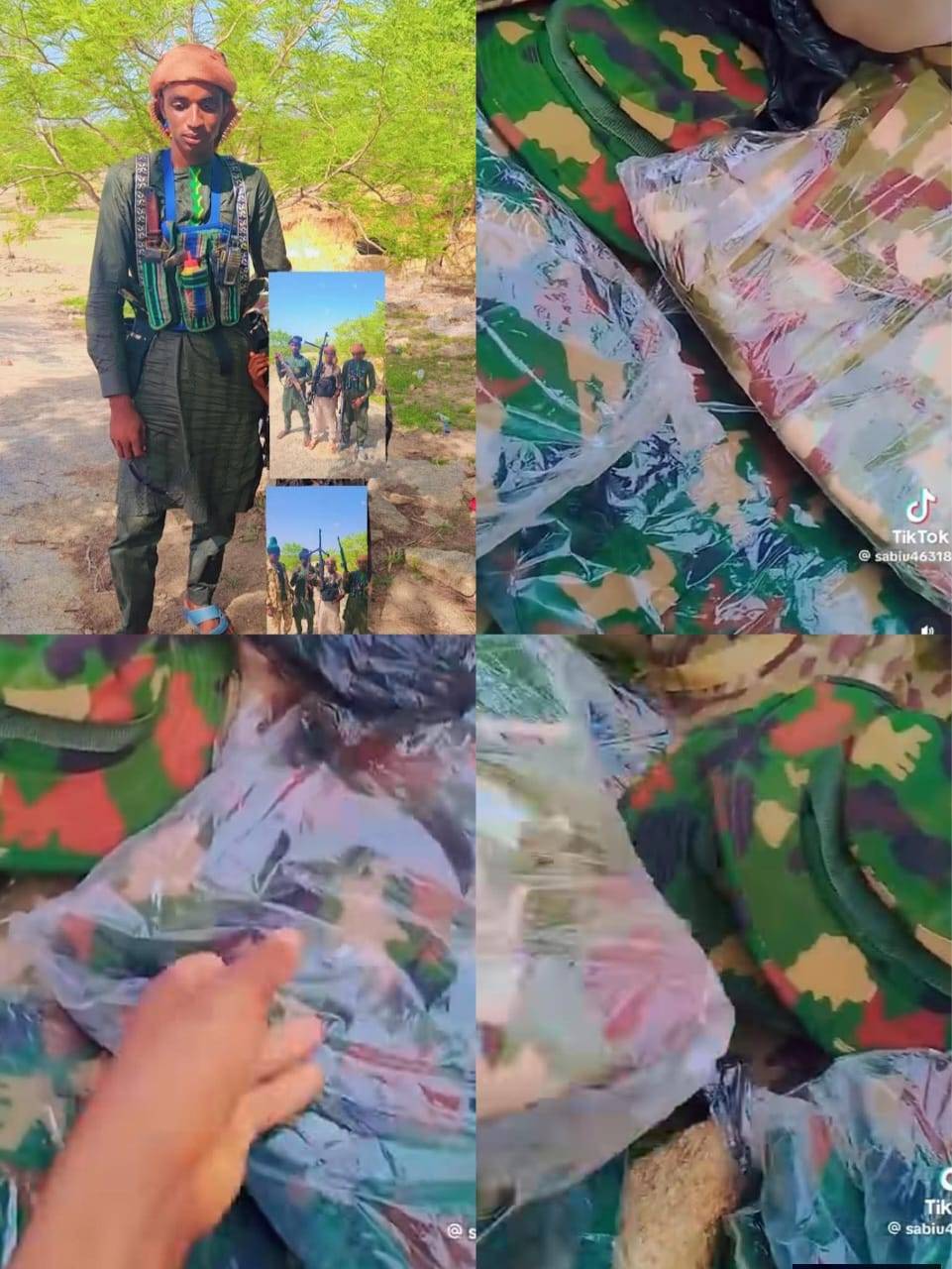 Popular celebrity B@ndït Sabiu posts a video showing over 100 brand new Nigerian military uniforms t...