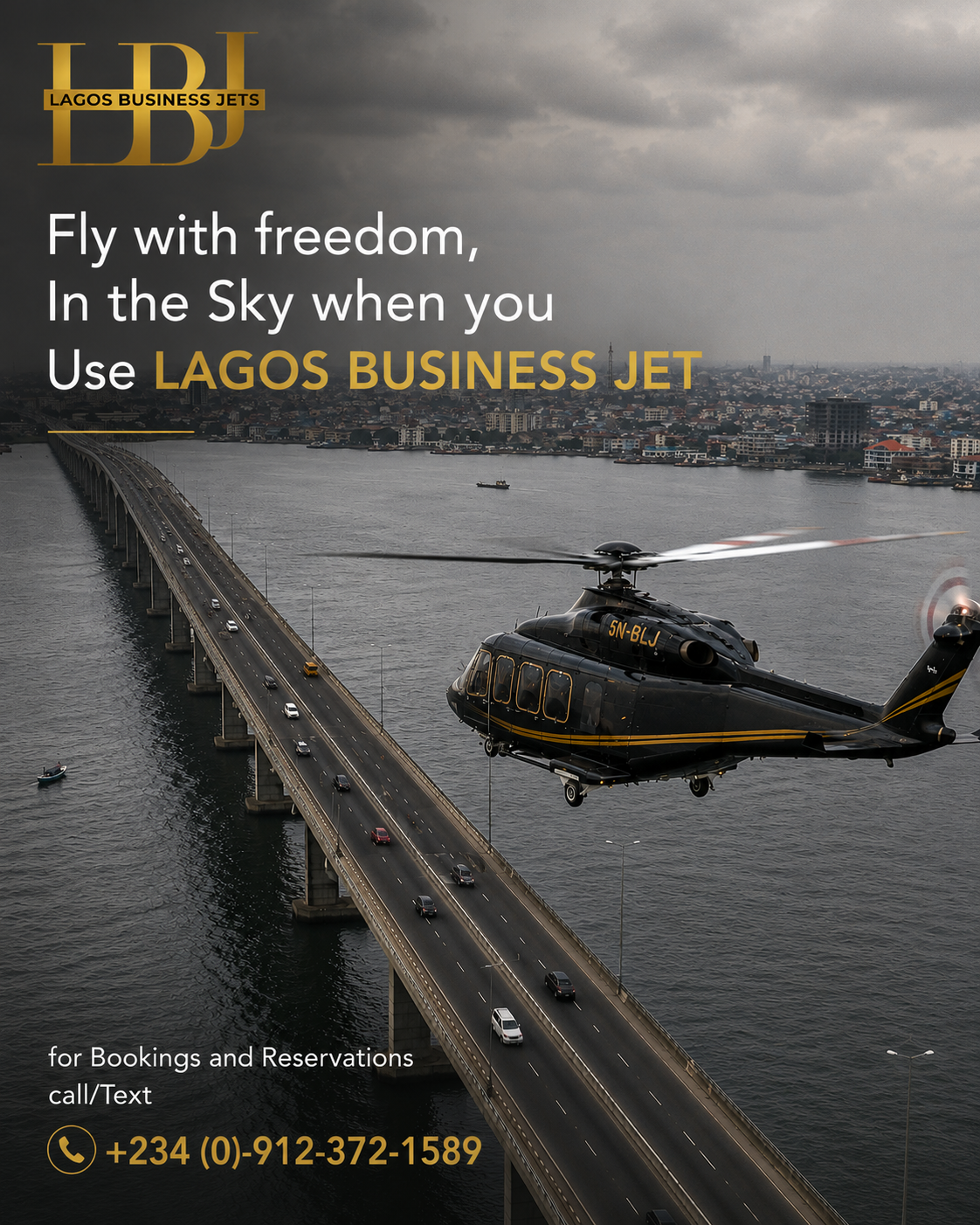 Fly with Freedom when you Book an Helicopter from Vi To the Airport and Outside Lagos.
For Bookings...