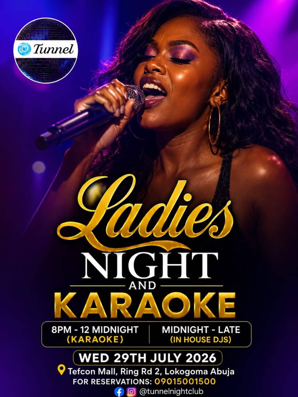 *TUNNEL LADIES NIGHT TONIGHT !*
๐ค ๐๐ฝ๐น *FREE MOCKTAILS - FIRST 20 LADIES* (TILL 11 PM)
๐ Tabl...