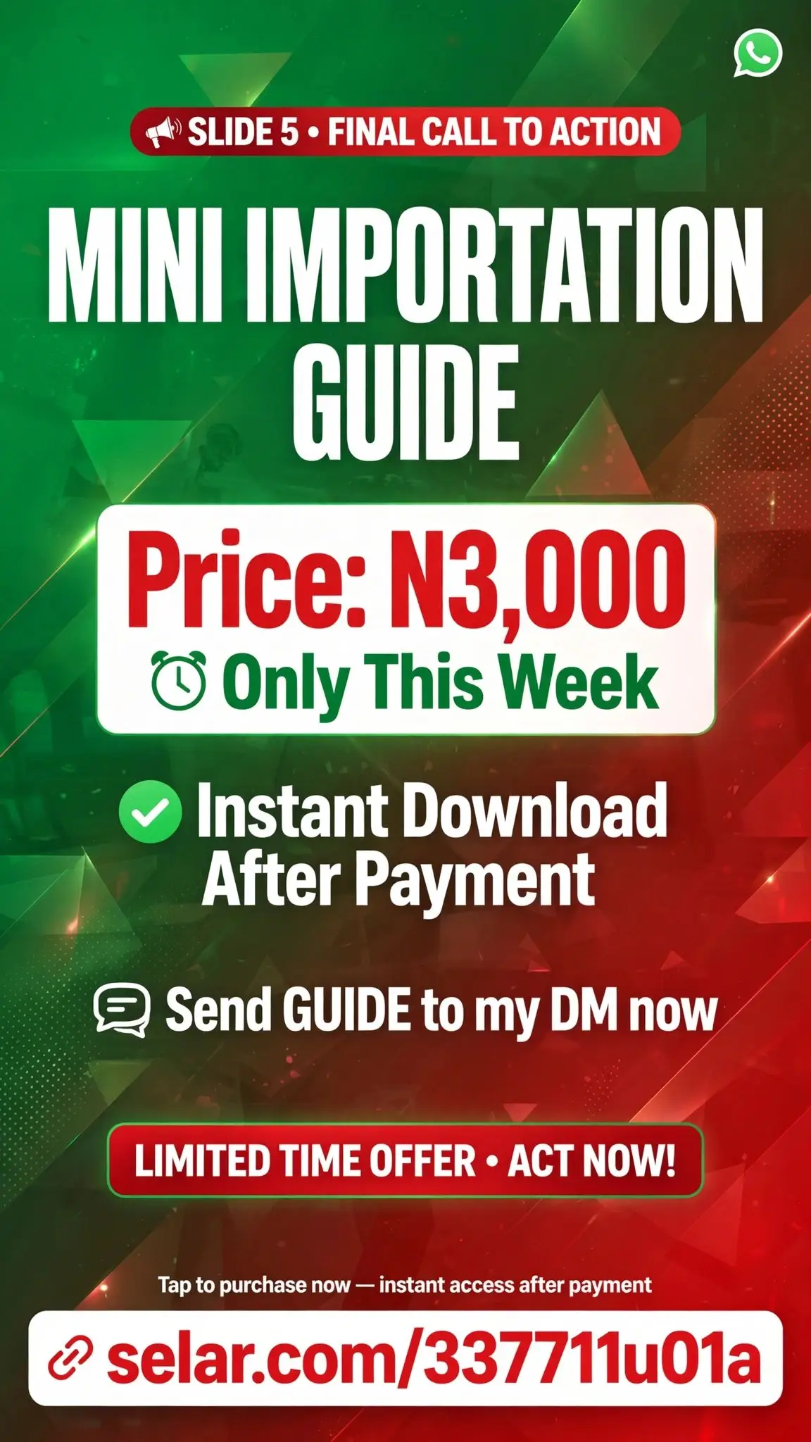 I have launched my first digital Ebook on Selar on How to import from China with as low as #20,000....