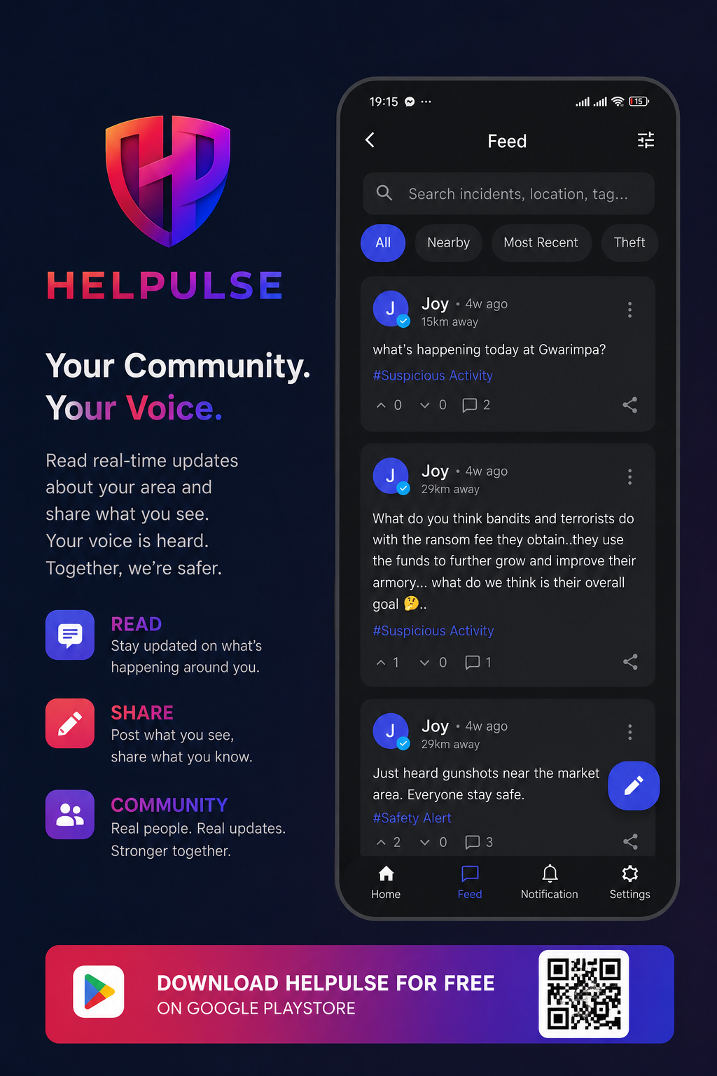 WITH HELPULSE
YOU HAVE A COMMUNITY TO CALL YOURS
DOWNLOAD NOW FOR FREE ๐